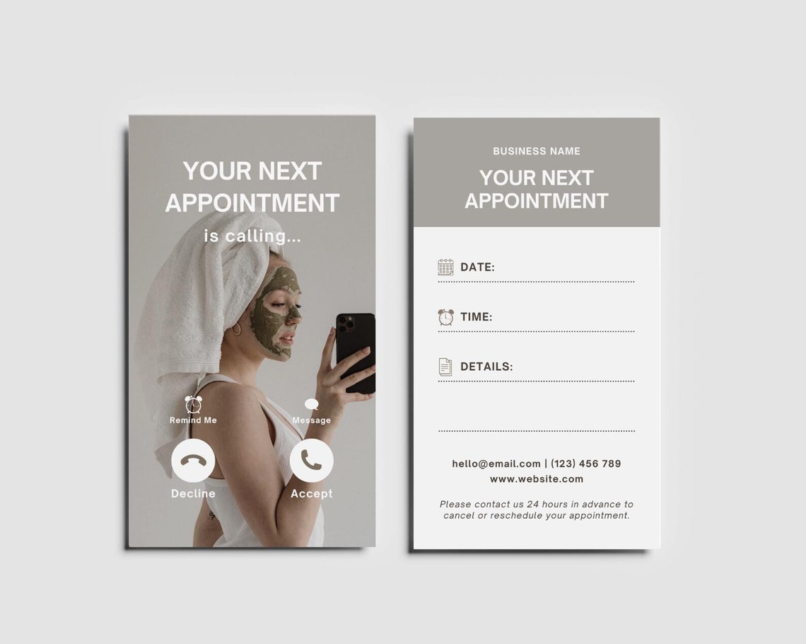 Appointment Reminder Card Template | Next Appointment Card, Esthetician ...