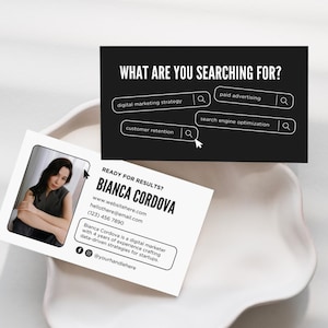Modelo de cartão de visita de gerente de marketing, cartão de visita de gerente de mídia social, modelo Canva editável | Assistente virtual, consultor, coach