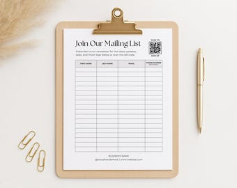 Plantilla de formulario de suscripción por correo electrónico, hoja de recopilación de correos electrónicos imprimible de Canva, lista de direcciones de correo electrónico, lista de correo editable, formulario de suscripción al boletín informativo