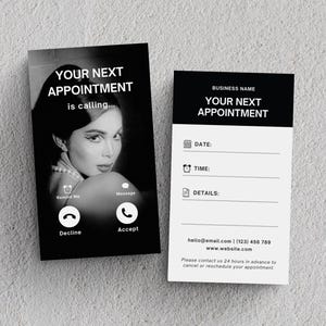 Kaartsjabloon salonafspraak | Wimperafspraak, haar-, make-up- en nagelbehandelingen | Volgende afspraakkaart, afdrukbare bewerkbare herinnering