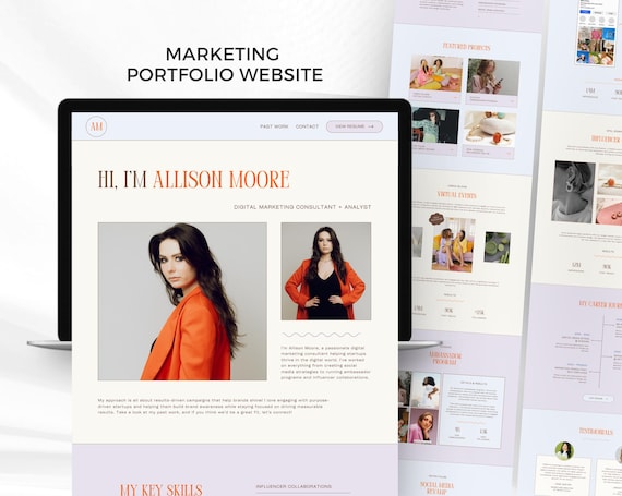 Marketing Portfolio Website Template | Digital Marketing, Social Media Manager | Canva Portfolio Template, Social Media Portfolio, Ecommerce