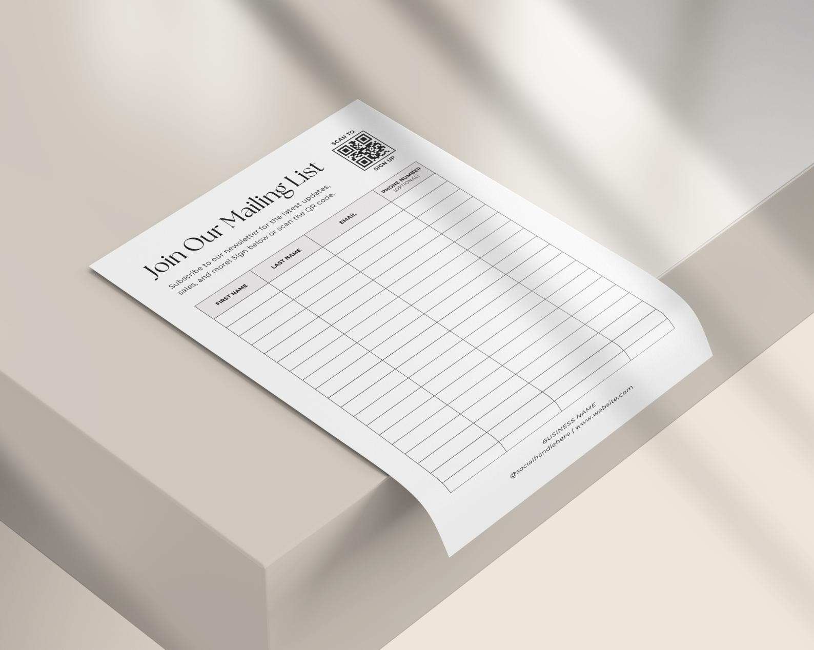 Sample Email Collection Form Email Signup Form Template, Canva Printable Email Collection Sheet ...
