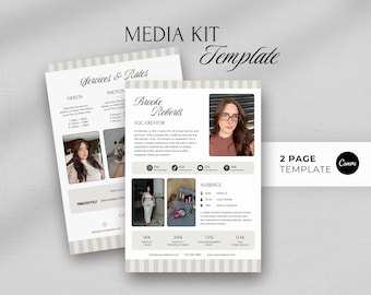 Media Kit Template | Press Kit for Content Creators, Bloggers | Social Media Influencer Pitch Deck, UGC Editable Canva Template, Rate Card