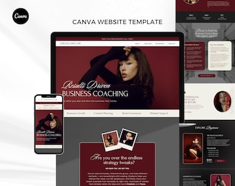 Plantilla de sitio web de Canva para coaches / Página de destino de coaching, embudo de ventas, sitio web de una página para administradores de redes sociales, consultores y coaches empresariales