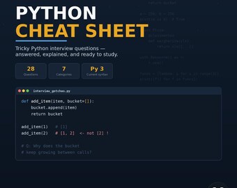 Software Engineer Interview Prep, Python Cheat Sheet PDF, Coding Interview Study Guide, Junior Developer Resource, Digital Download