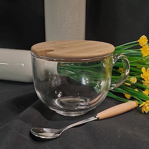 16oz Glass Mug with Bamboo Lid & spoon | Aesthetic Clear Mug for Hot or Cold Drinks