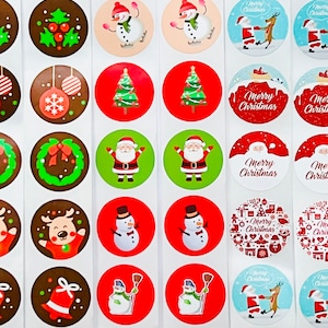 48 autocollants de Noël, assortiment d'autocollants de Noël circulaires de 2,5 cm, livraison gratuite