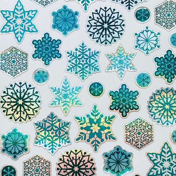 46 Snowflake Christmas Stickers Metallic Sparkling Shiny, FREE SHIPPING, Each Pack Contains 46 Glittery Snowflake Stickers