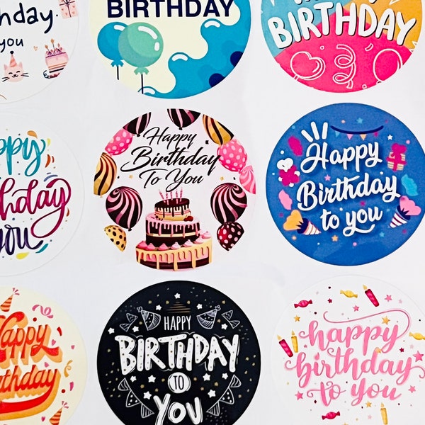 40 Birthday Stickers, 2 inch colourful Happy Birthday Stickers