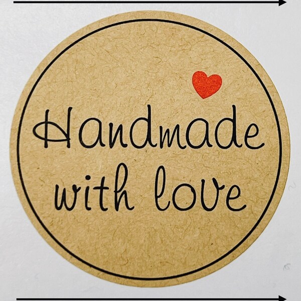 40 Handmade with love round stickers. Large round packaging stickers to personalize packaging. Free Shipping