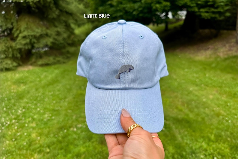 Summer Baseball Cap Manatee Embroidery Design Wildlife Themed Headwear Adjustable Dad Hat Ocean Lover Accessory Marine Animal Pattern Casual Outdoor Style Beach Vacation Essential Unstructured Low Profile Comfortable Fit Unique Gift Idea