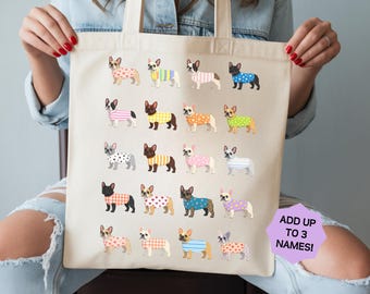 Fransk bulldoggväska Canvasmönster Hundgåva Fransk bulldogg Mamma Födelsedagspresent Mors dag Djurtryck Personlig Husdjursväska Anpassat Hundnamn