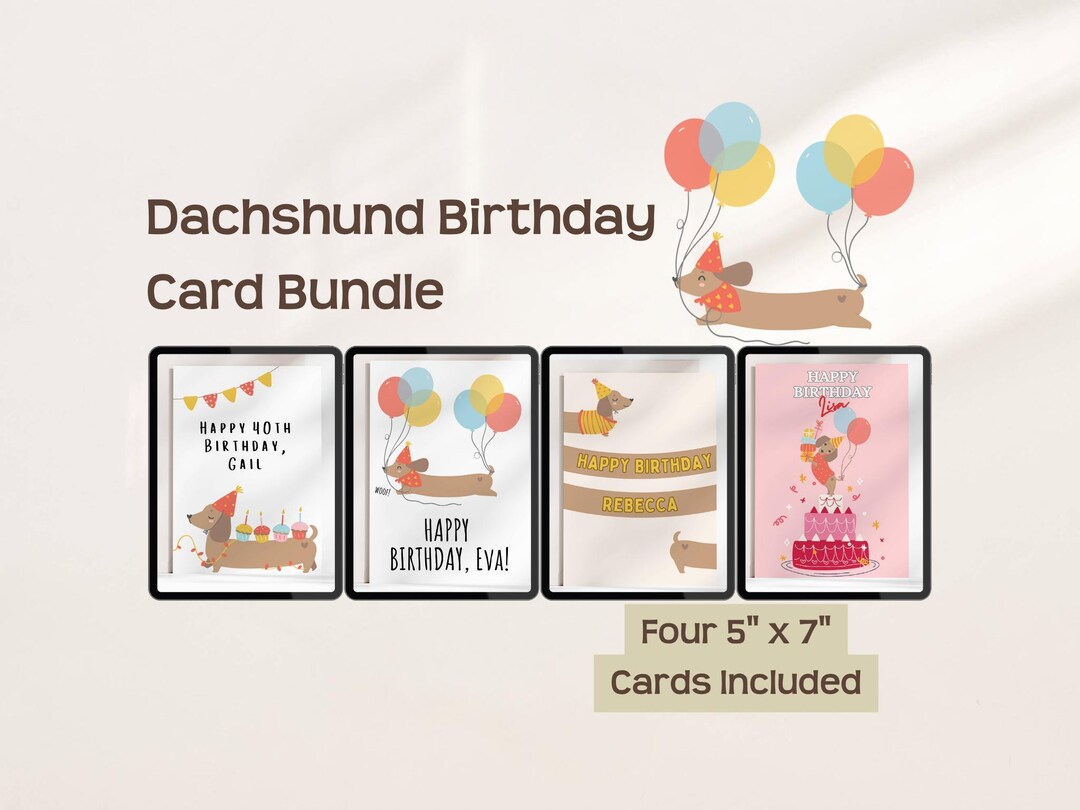 Dachshund Birthday Card Digital Download Printable Design Canva ...