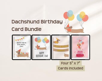 Tax födelsedagskort digital nedladdning utskrivbar design Canva redigerbar wienerhund hälsning omedelbar valp korv personlig present Doxie
