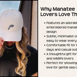 Embroidered Manatee Hat Women Baseball Dad Cap Animal Design Wildlife Headwear Adjustable Strap Sea Accessory Ocean Lover Marine Gift Summer