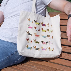 Canvas Dog Print Tote Bag Corgi Gift for Dog Lover