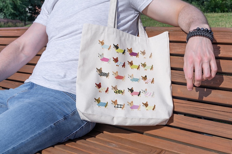 Canvas Dog Print Tote Bag Corgi Gift for Dog Lover