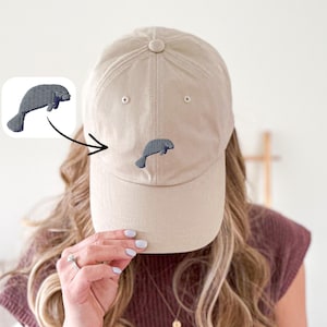 Embroidered Manatee Hat Baseball Dad Cap Wildlife Design Adjustable Headwear Ocean Theme Detailed Embroidery Unstructured Panel Low Profile Casual Style Summer Wear Beach Accessory Perfect Gift Animal Lover Marine Enthusiast Unique Headwear