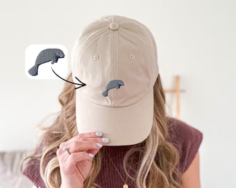 Embroidered Manatee Hat Women Baseball Dad Cap Animal Design Wildlife Headwear Adjustable Strap Sea Accessory Ocean Lover Marine Gift Summer