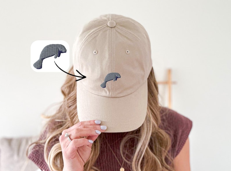 Embroidered Manatee Hat Baseball Dad Cap Wildlife Design Adjustable Headwear Ocean Theme Detailed Embroidery Unstructured Panel Low Profile Casual Style Summer Wear Beach Accessory Perfect Gift Animal Lover Marine Enthusiast Unique Headwear