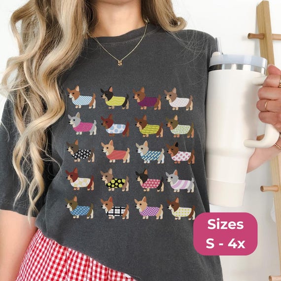Corgi Cartoon Tshirt Comfort Colors Brand Garment Dyed Cotton Shirt Corgi Lover Graphic Tee Ring Spun Soft Wear Casual Style Corgi Mom Gift