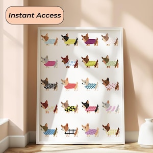 Impresión artística de Corgi, descarga digital, arte de pared, arte colorido para perros, impresión de perro para baño, descarga de Corgi, impresión de pared, obra de arte de perro, arte imprimible para perros, Corgi