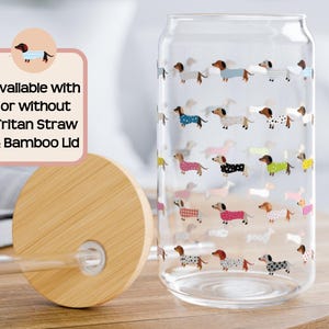 Cute Dachshund Coffee Mug Dog Mom Glass Cup with Lid and Straw Cup with Dog Coffee Cup Glass Dachshund Gift for Dog Lover Cup Doxie Gift Dog image 3