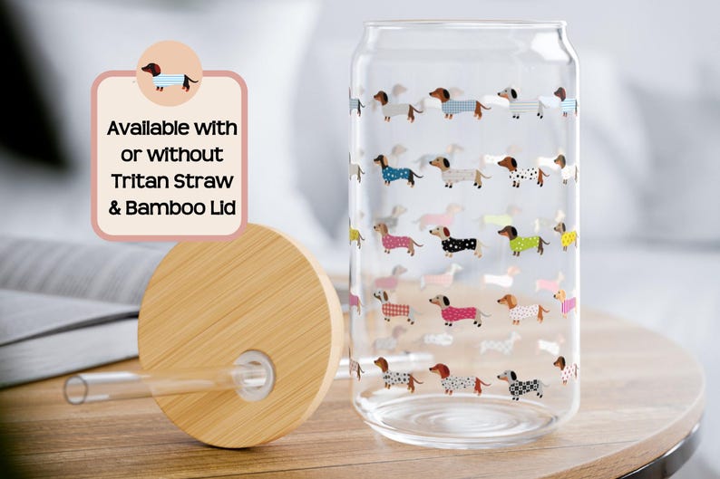Cute Dachshund Coffee Mug Dog Mom Glass Cup with Lid and Straw Cup with Dog Coffee Cup Glass Dachshund Gift for Dog Lover Cup Doxie Gift Dog image 3