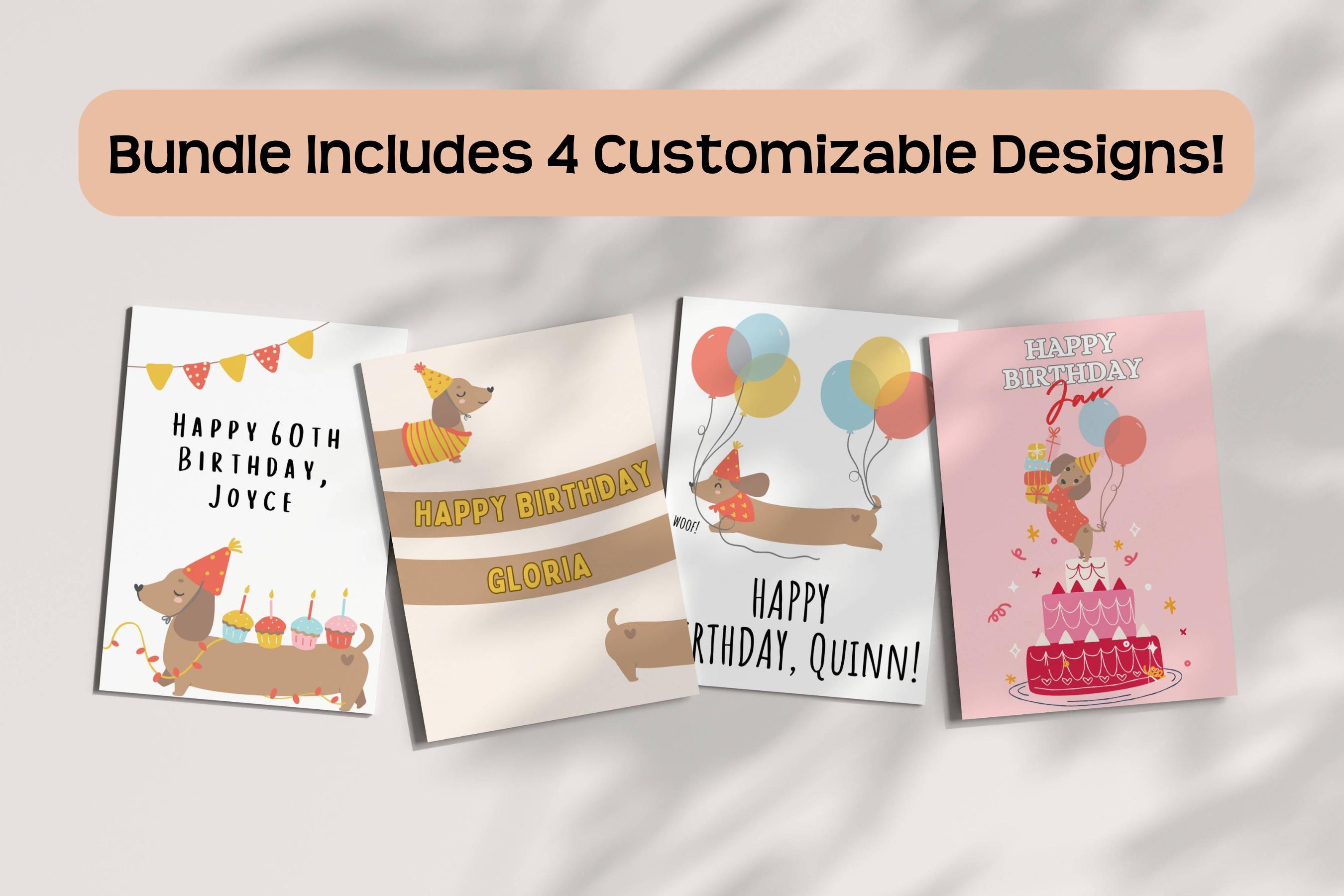 Dachshund Birthday Card Digital Download Printable Design Canva ...