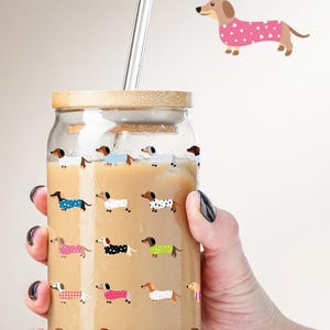 Cute Dachshund Coffee Mug Dog Mom Glass Cup with Lid and Straw Cup with Dog Coffee Cup Glass Dachshund Gift for Dog Lover Cup Doxie Gift Dog