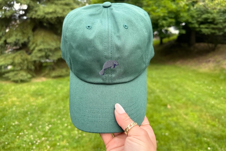 Adjustable Baseball Hat Embroidered Manatee Design Wildlife Themed Headwear Ocean Animal Cap Summer Beach Accessory Casual Style Unstructured Dad Hat Marine Life Pattern Low Profile Construction Comfortable Fit Everyday Wear Perfect Gift