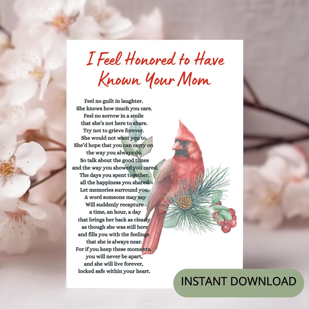 Printable Sympathy Card for Loss of Mom Loss Card for Mom Loss Card ...