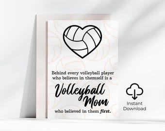 Mall för volleybollmamma, mors dag-kort, utskrivbar digital nedladdning, födelsedagskort, mamma, seniorkväll, volleybollpresent till lagmamma, tack