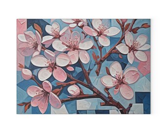 Cherry Blossom artwork Glass Cutting Board