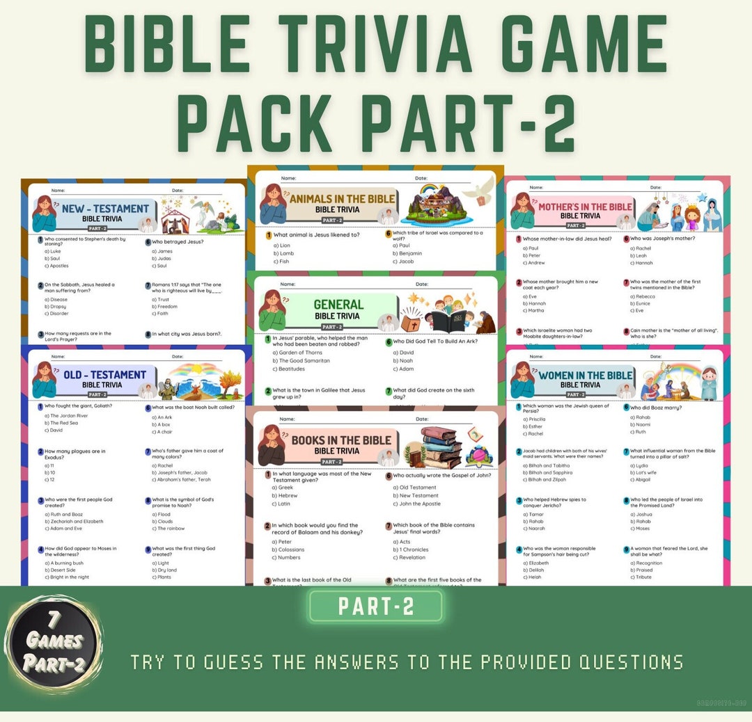 Bible Trivia Game Pack Part-2 Printable I Bible Quiz I Church Activity ...