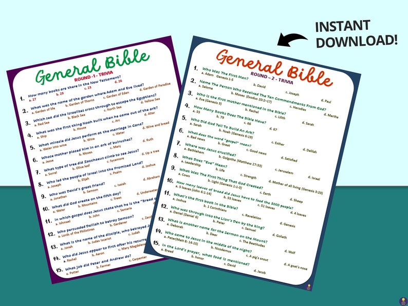 General Bible Round 1 &amp; 2 Trivia Printable Game I Bible Study Activity ...