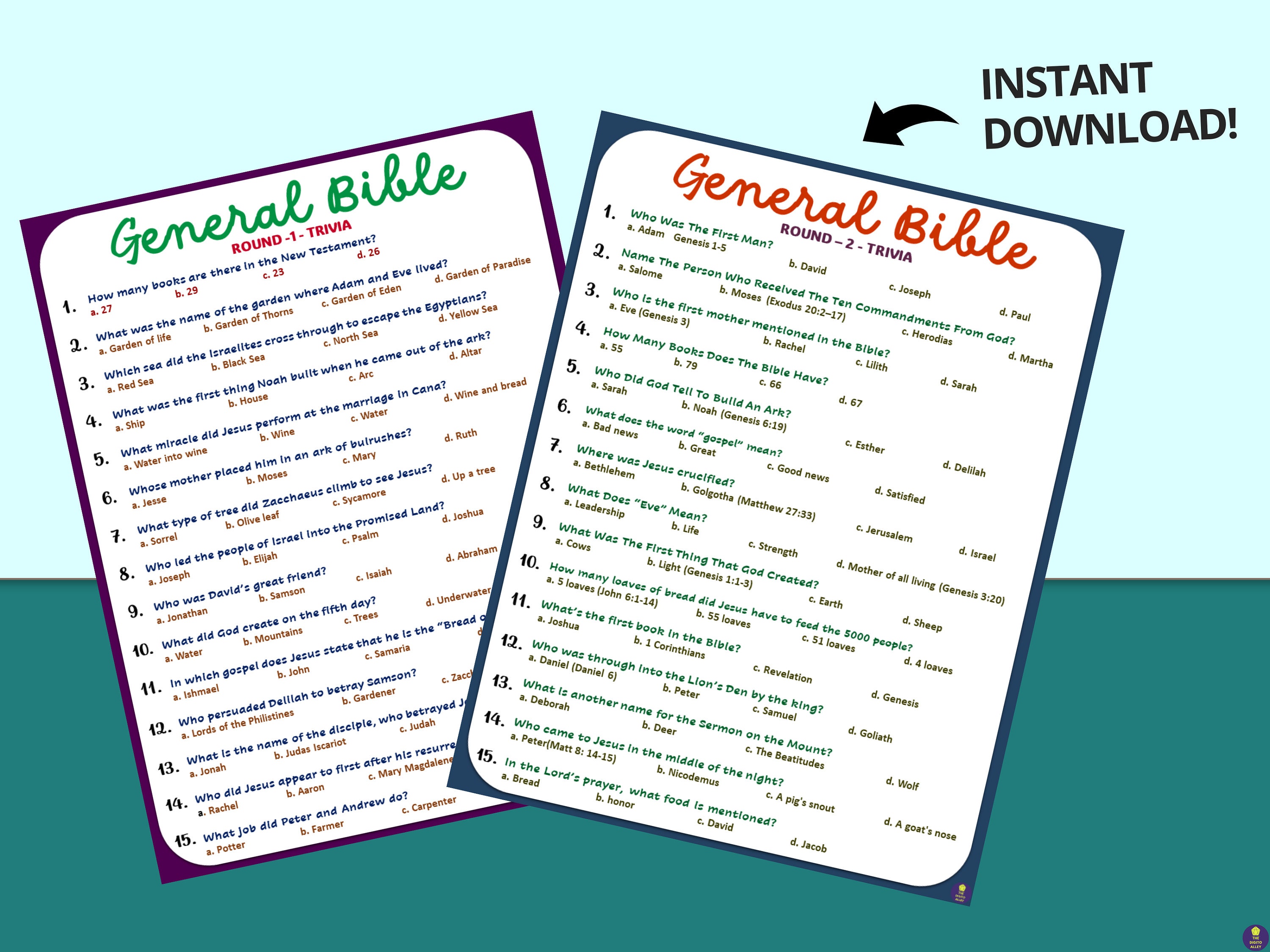 General Bible Round 1 &amp; 2 Trivia Printable Game I Bible Study Activity ...