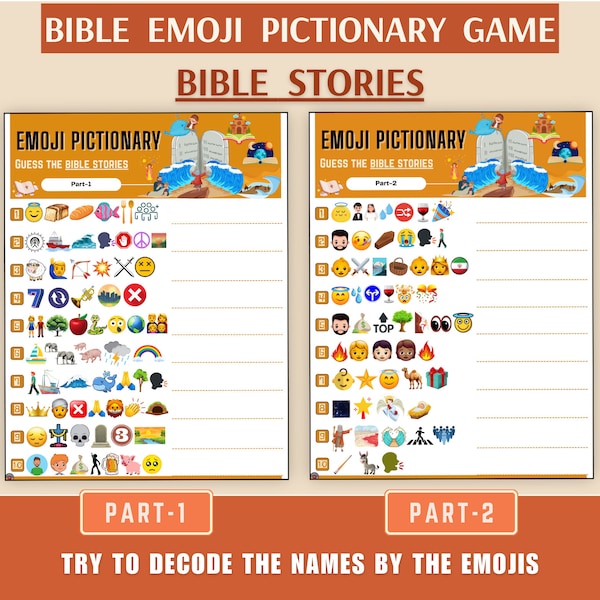 Bible Stories Emoji Game Printable I Emoji Pictionary I Church Activity I Bible Study Games I For Adults & Kids I Instant DownloadI PDF File