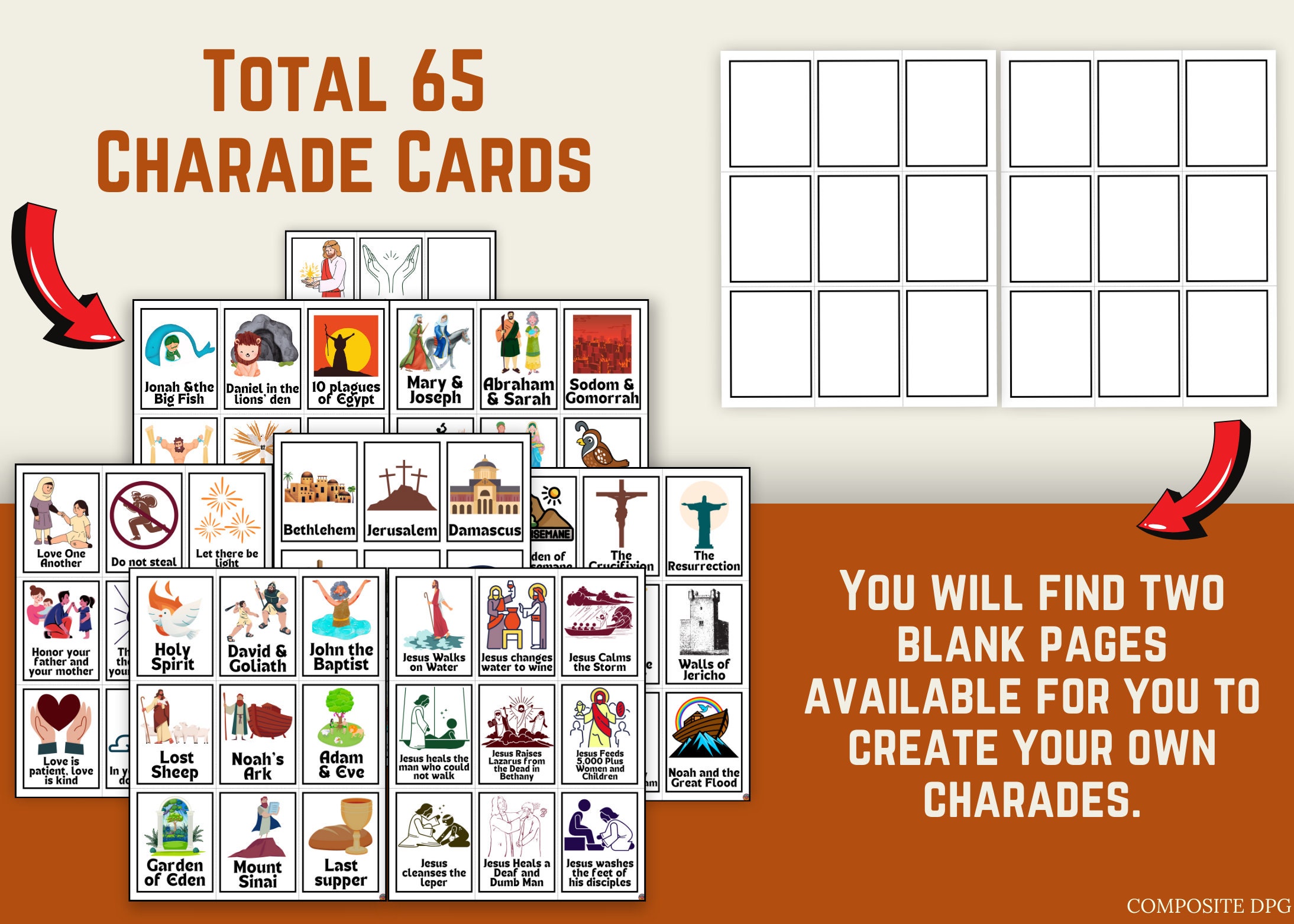 Bible 65 Charade Cards Printable I Bible Charades I Church Activity I ...