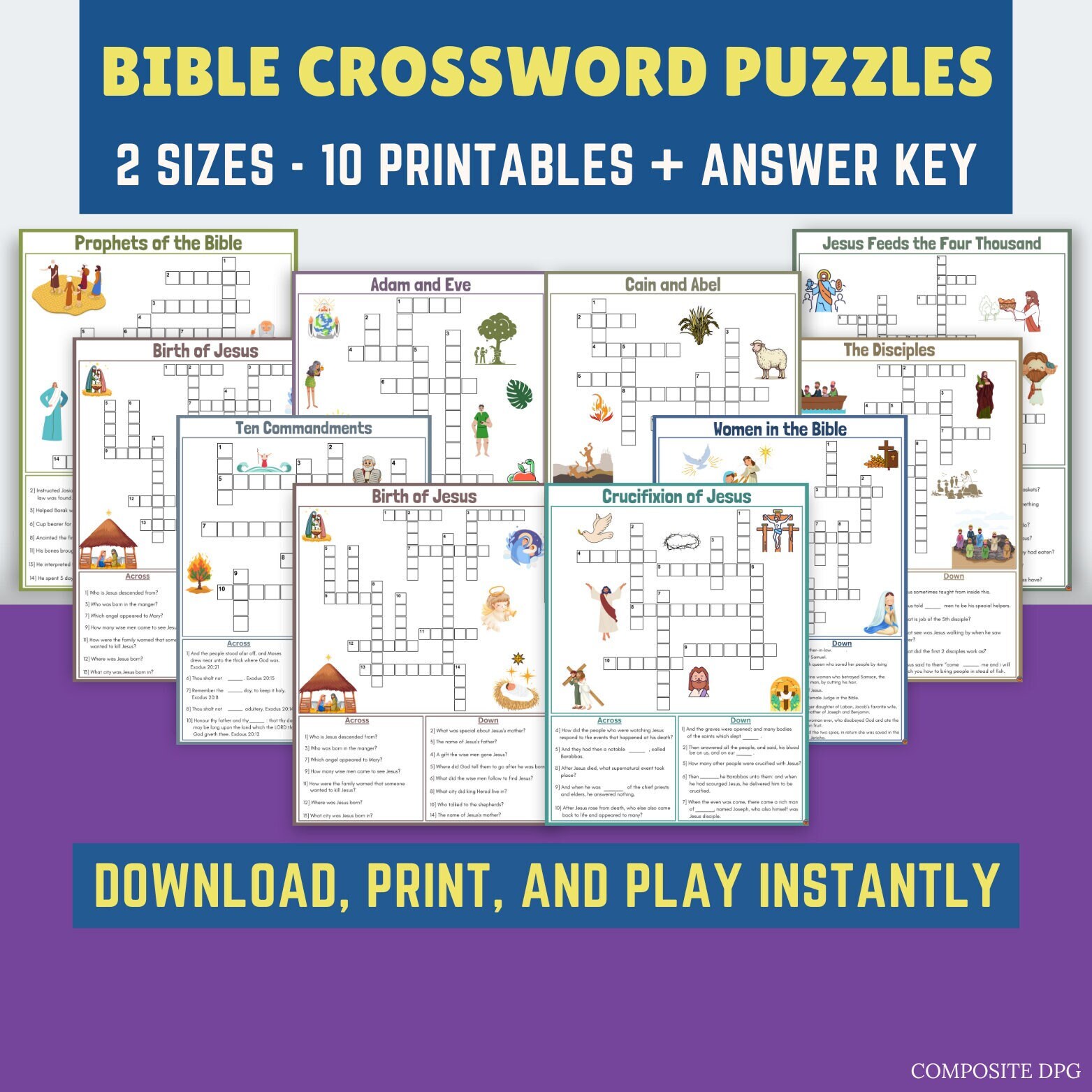 Bible Crossword Puzzles Game Printable I Total 10 Puzzle Games I Bible ...
