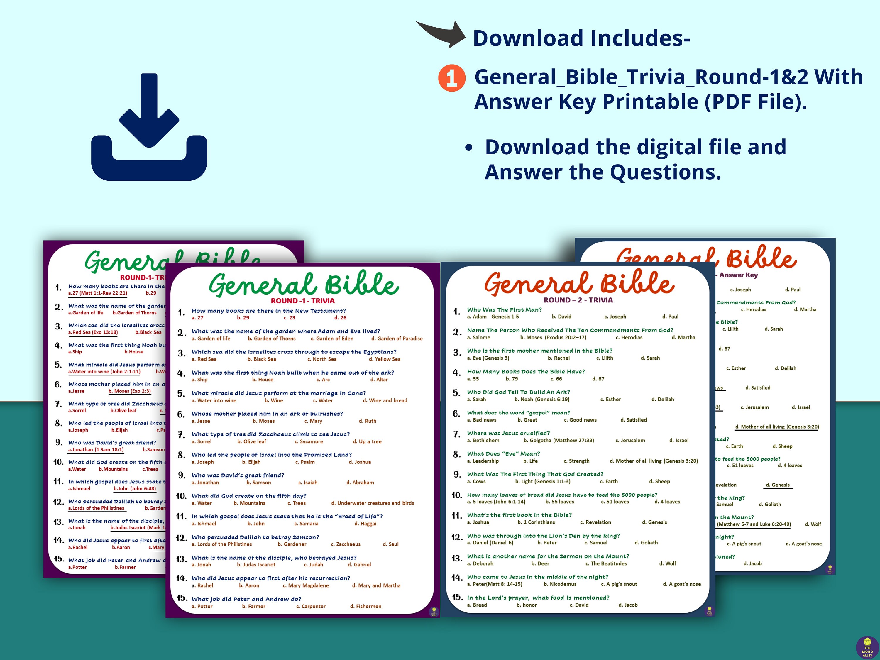 General Bible Round 1 &amp; 2 Trivia Printable Game I Bible Study Activity ...