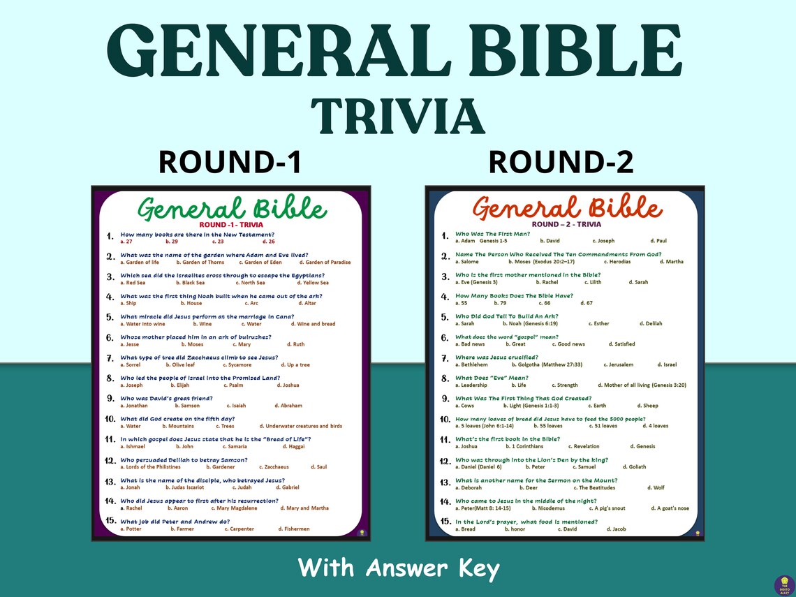 General Bible Round 1 &amp; 2 Trivia Printable Game I Bible Study Activity ...