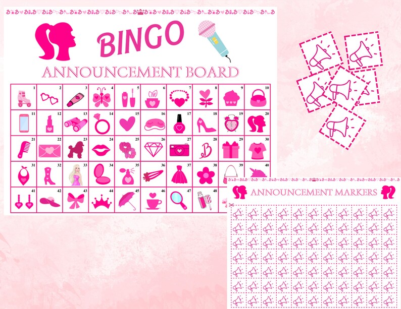 Pink Bingo Layout Princess Bingo Printable Game • 20 Unique Bingo Cards & Calling Cards ...