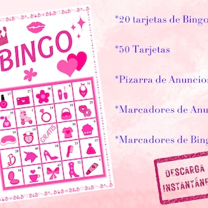 Bingo Princesa, Bingo de descarga instantánea, Cartas de bingo Barbie, Juego de bingo, juego de fiesta Barbie, bingo rosa, juego para niños