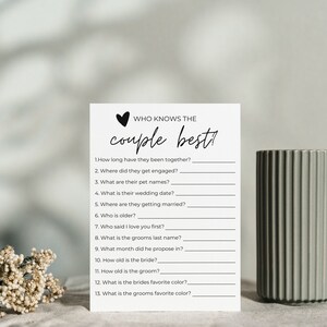 Who Knows The Couple Best, Bridal Shower Game, Engagement Game, How Well Do You Know The Couple, Editable Printable Digital Download