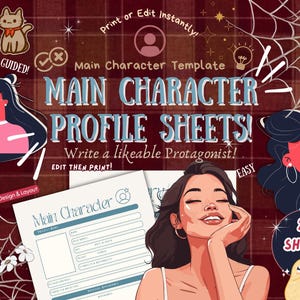 Schede di lavoro sui personaggi principali // Quaderno di lavoro sui personaggi, Planner di scrittura digitale o stampabile, Modelli di romanzi, Storie, Scrittori