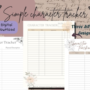 Writers worksheet, Character Tracker, Writer&#39;s digital printable, Character development, Character planner