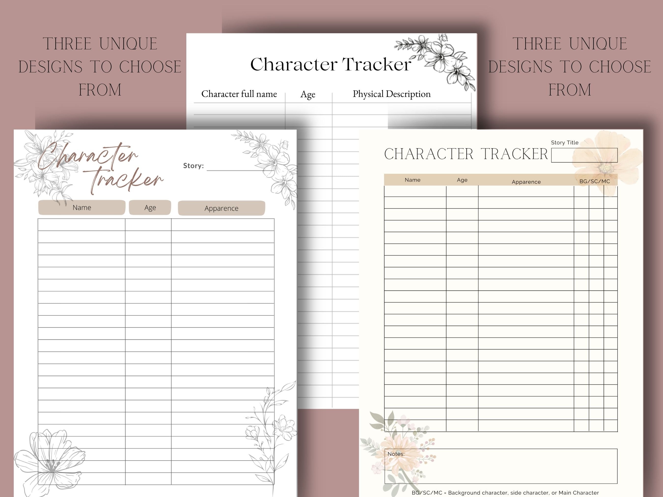Writers Worksheet, Character Tracker, Writer's Digital Printable ...