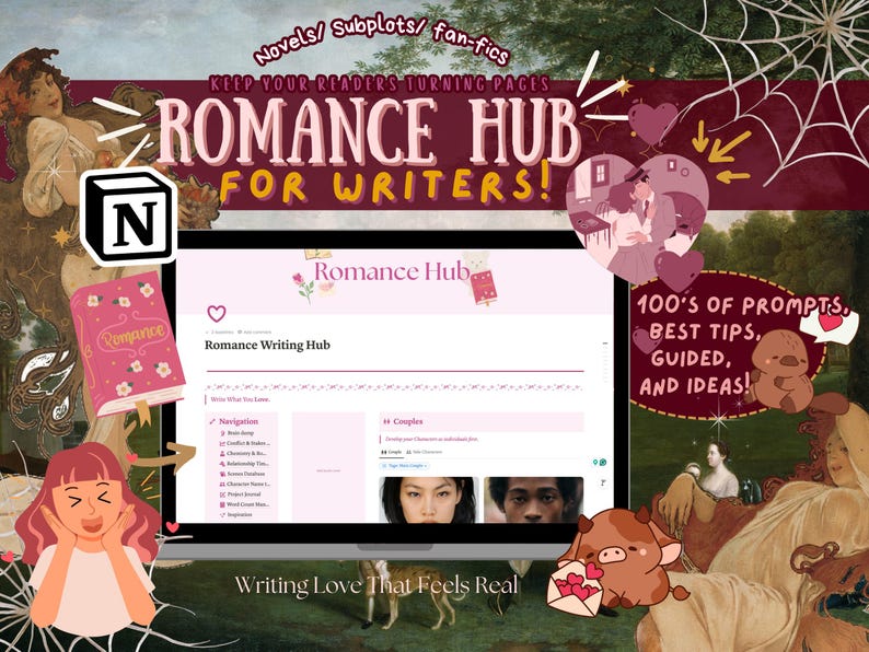 Romance Novel Notion Template: Writing Planner & Outline (Digital) image 1
