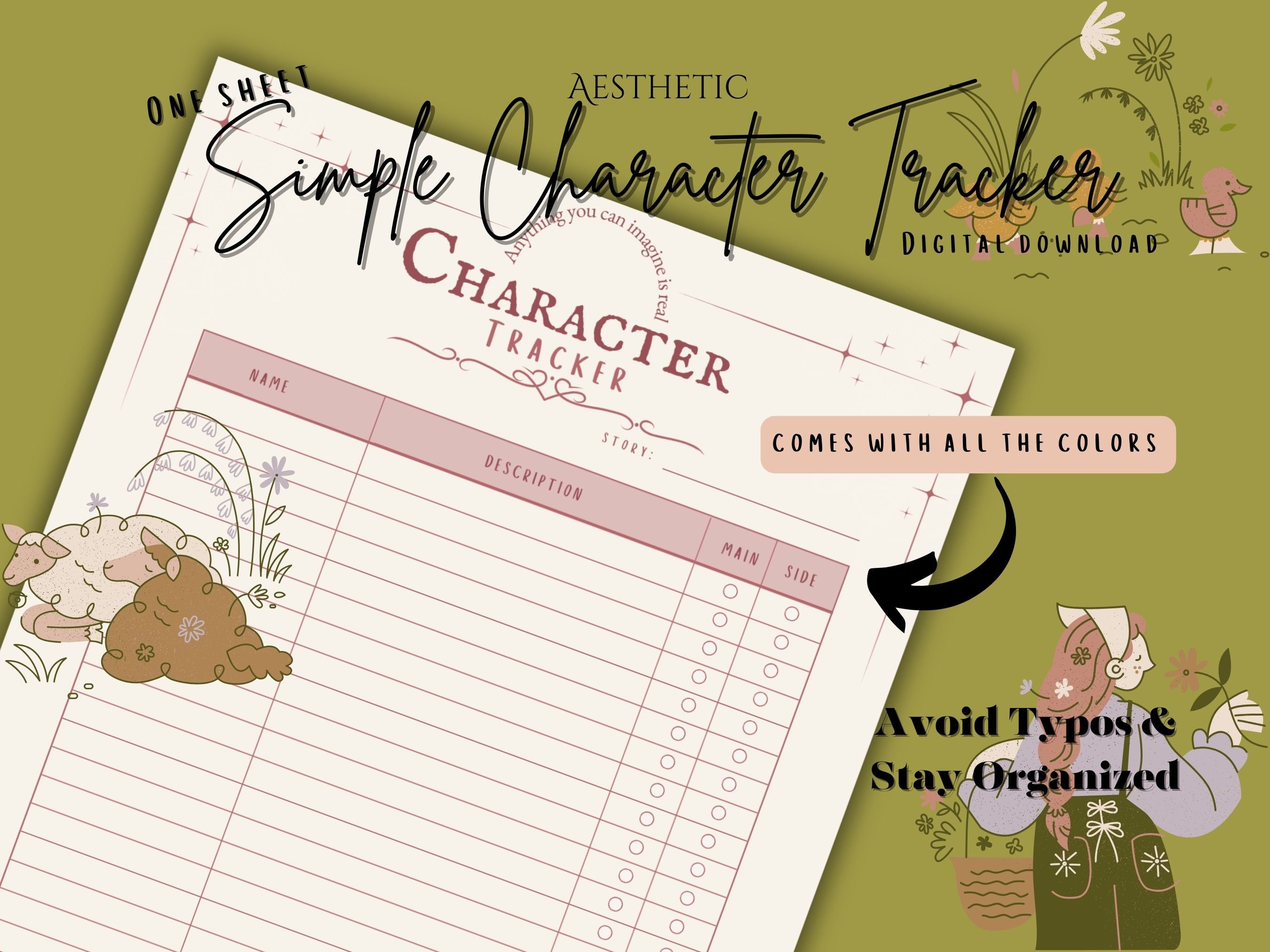 Character Tracker, Aesthetic Writers Template, Character Worksheet - Etsy